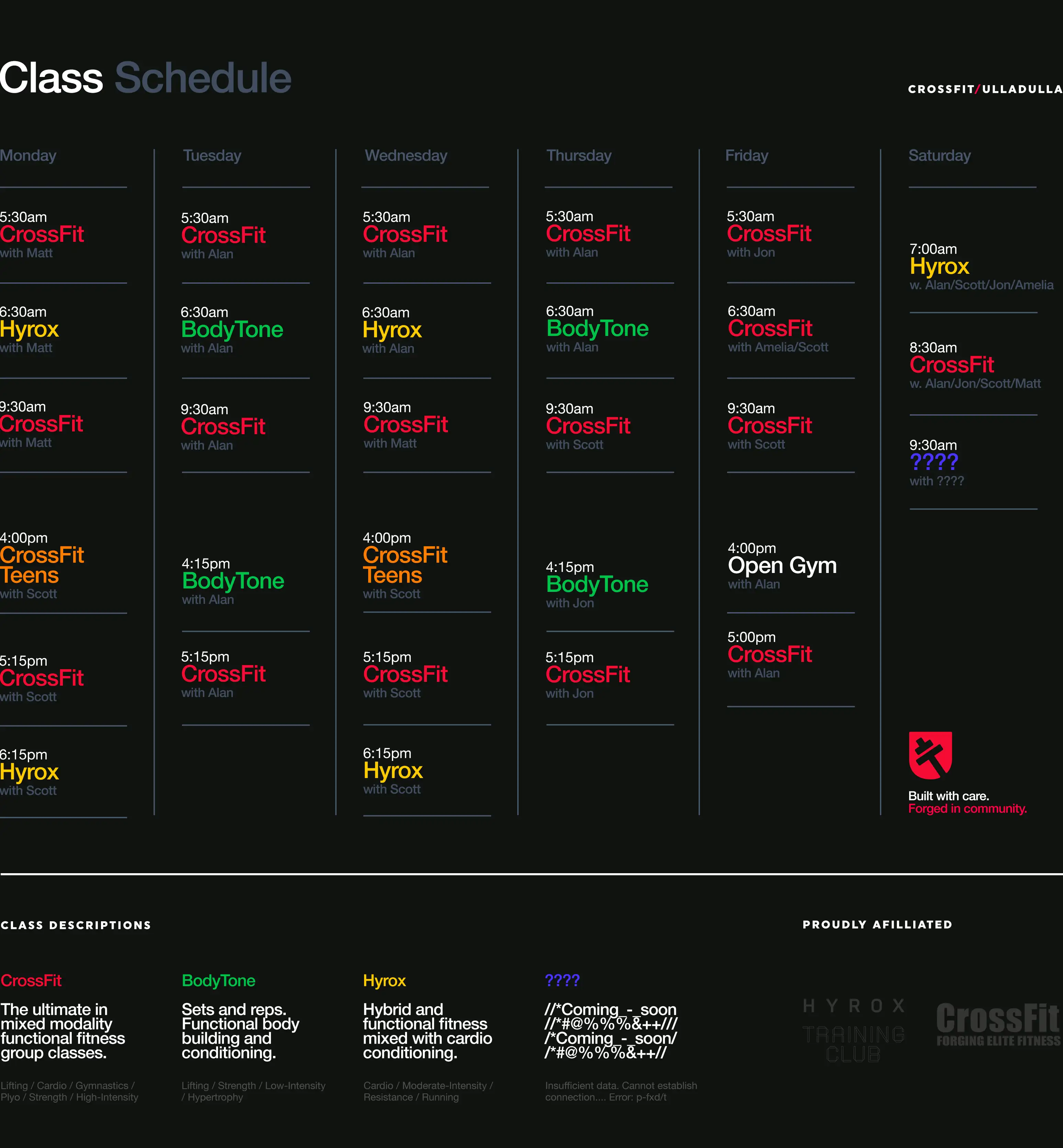 CrossFit Ulladulla Regular Timetable